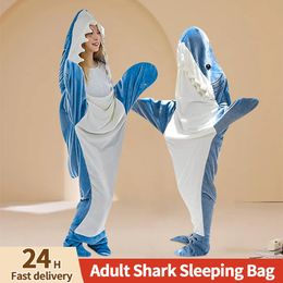 Blankets Adult Throwing Blanket Animal Onesie Wearable Shark Super Big Hat Flannel Tail Hoodie Multi purpose Nap Warm 231120