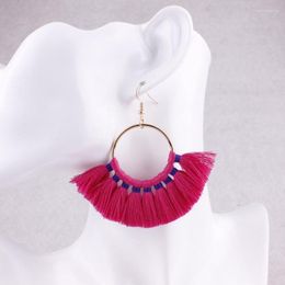 Dangle Earrings 2023 Fashion Bohemian Ethnic Fringed Cotton Tassel For Women Round Circle Hanging Drop Jewellery