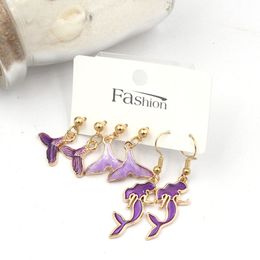 Wholesale 3pairs Dangle Drop Ocean Animal Cute Mermaid Tail Mermaid Earrings Set for Women Girls Gift Jewellery