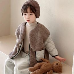 Down Coat 2023 Korean Autumn Winter Childrens Baby Boys Parkas Kid Granular Plush Cotton Jacket Child Boy Spliced Thickened