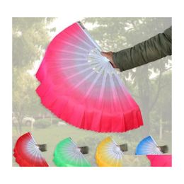 Other Festive Party Supplies Dance Fans Fashion Gradient Colour Chinese Real Silk Veil Fan Kungfu Belly Dancing For Wedding Gift Fa Dh2Uf
