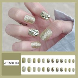 False Nails 24pcs Nail Tips Detachable Fake Manicure Glitter Diamond Champagne Gold Short Square