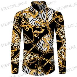 Men's Casual Shirts Fashion Luxury Golden Chain 3D Printed Men's Shirts Casual Turn-down Collar Buttoned Short/Long Sleeve Tops Social Prom Cardigan T231121