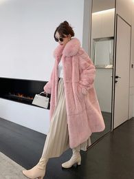 Womens Down Parkas Luxury Quality Winter Women Real Rex Rabbit Fur Xlong Coat Highend Natural Jacket with Large Fox Collar Water Pink 231120