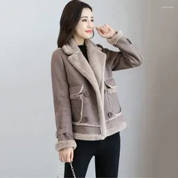 Women's Fur 2023 Winter Faux Suede Jackets For Women Warm Coat Long Sleeve Double-breasted Short Casual Thicken Outerwear Chaquetas