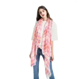 Scarves Spring Summer Solid Colour Simple Geometric Lattice Couple Cotton And Scarf
