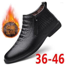 Boots WAERTA Quality Cow Leather Business Men's Autumn Winter Warm Fur Snow Crocodile Pattern Men Ankle Shoes