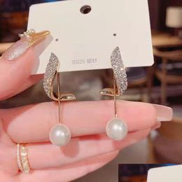 Dangle & Chandelier Classic Elegant Imitation Pearl Dangle Earrings For Women Crystal Long Tassel Exquisite Drop Earring Wed Dhgarden Otldp