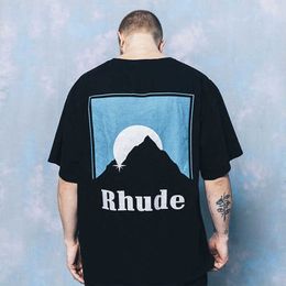 Designer Fashion Clothing Tees TShirts Rhude Classic Snow Mountain Sunset Theme Printed Half Sleeve High Street Washed Old T-shirt Tops Streetwear Hip hop