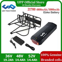 Original 21700 EBike Battery Rear Rack 36V 48V 52V Battery Pack for 20"-28" Electric Bicycle 1000W 500W 350W 250W Bafang Motor