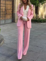 Women's Two Piece Pants Women's Spring And Summer Long-sleeved Formal Dress Stand-up Collar Casual Suit Jacket Pink High-waist