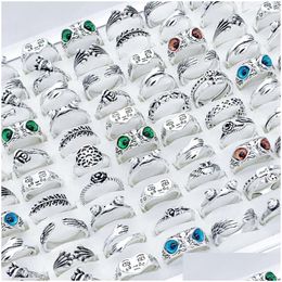 Band Rings Wholesale 50Pcs Sier Rose Frog Owl Wing Antique Mix For Mti Style Women Men Girl Charm Party Gifts Jewellery Drop De Dhgarden Dhoe5