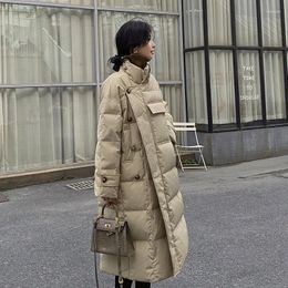 Women's Trench Coats Korean Chic Design Down Cotton Coat Womens 2023 Winter Jacket Thicken Warm Puffer Parkas Long Snow Wearm Padded Outwear