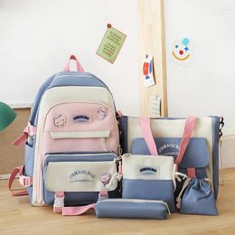 School Bags 5 Pcs/Set Women's Ins Student University Backpack Teenager Girls Schoolbag Kawaii