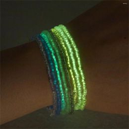 Charm Bracelets 4Pcs/set Luminous Small Resin Beaded For Women Personality Elastic Rope Glow In Dark Bracelet Fashion Party Jewelry