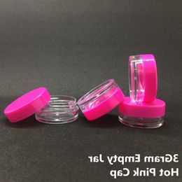 3Gram Mini Clear Plastic Empty Jars Pot Hot Pink Lid 3ML Travel Size For Cosmetic Cream Eye Shadow Nails Powder Jewellery Ibddk