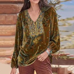 Women's Blouses Stylish Loose Velvet T-shirt Pullover Skin-touch Women Blouse Flower Pattern Clothes