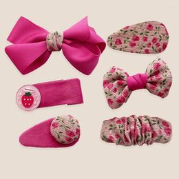 Hair Accessories Arrivals Fall And Winter Rose Red Colour System Broken Flowers Fabric Bow Children Side Clips