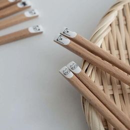 Chopsticks Lovely Panda Pattern Wooden Chinese Practical Reusable Kitchen Tools Durable Non-Slip Cartoon Tableware