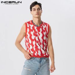 Men's Tank Tops INCERUN 2023 American Style Men Funny Wave Pattern Print Vests Casual Streetwear All-match Loose Sleeveless Waistcoat S-5XL