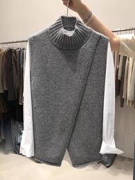 Women's Vests High-necked Oblique Split Knitted Vest Jacket For Women Sweater 2023 Autumn Korean Chic Tops Sleeveless Female Waistcoat