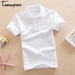 Polos Teenster Kids Polo Shirt Summer Short Sleeve Tops Cotton Turn Down Collar Pure Color Sport Holiday Boys Shirts Outfits 231121