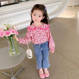 Clothing Sets Children Lace Floral Shirt Jeans 2 Pcs Suit Baby Girls Spring Autumn Princess Costumes Kids Casual Clothes Outfits