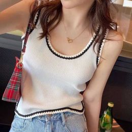 Chic Tank Top Knitting Sexy Camis Striped Sleeveless Vests Tube Crop Tops Vintage Slim White Summer Clothes For Women Korean P230421