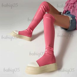Boots Brand Women Over The Knee Boots Platform Autumn Flat Heels Thick Sole Winter Slim Elastic Thigh Boots Winter Casual Shoes Woman T231121