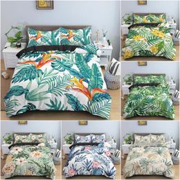 Bedding Sets Green Plant Leaves Duvet Cover Set Floral Tropical Pattern Quilt / Comforter With Pillowcase Home Textile