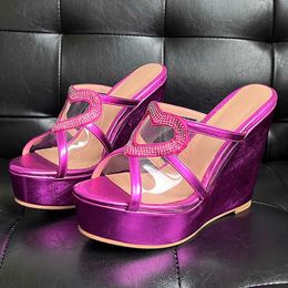 Olomm New Women Platform Mules Sandals Buckle Wedges Heels Open Toe Beautiful Fuchsia Blue Party Shoes US Plus Size 5-20