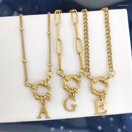 Pendant Necklaces Initial Charm A-Z Letters Necklace Women Men Stainless Steel Choker Gold Silver Color Chain Geometric Beads Small Alphabet