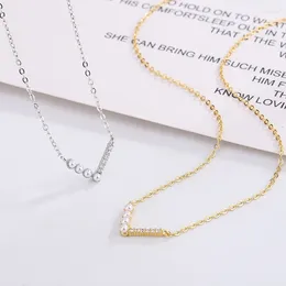 Pendants S925 Sterling Silver V-shaped Necklace Women's Korean Edition Simple Pearl Collar Chain Letter Pendant Ornament