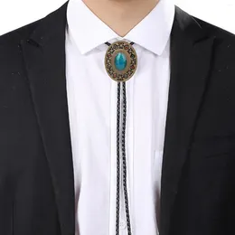 Bow Ties Western Cowboy Bolo Tie Turquoise Stone Rodeo Dance Necktie Leather Rope