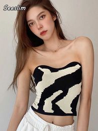 Seeslim Streetwear Patchwork Slim Cropped Feminino Sleeveless Tank Top Women Sexy Skinny Top Femme Corset Tube Korean Style 2022 P230421