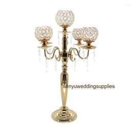 Party Decoration 10pcs )H80cm Delicate Wedding Gold Candelabra Casamento Centrepiece 5-arms Crystal Candle Holder Senyu01277