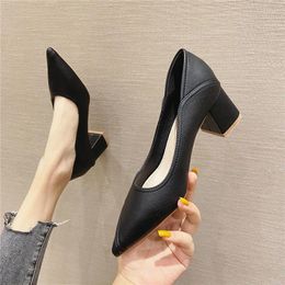 Dress Shoes 2023 Pointy Thick Heel Shallow Mouth Women Single Commuting Simple Career Work Daily Comfortable High Heels