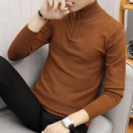 Men's Sweaters Autumn Winter Pullovers Slim Fit Zipper Mock Neck Knitted Pullover Sweater Men Fashion Korean Casual Knitwear Man