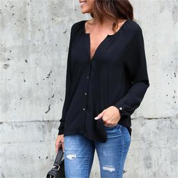 Women's Blouses Spring And Autumn V Neck Pleated Button Long Sleeve Loose Chiffon Shirt Under Scrub Women Shirts