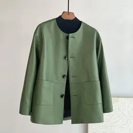 Women's Leather Spring And Autumn Genuine Coat For Small Sheepskin High Grade Green Ladies' Jackets