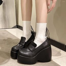 Dress Shoes Super High Heel Leather For Women 2023 Autumn Platform Single Shoe 11cm Loafers Heels