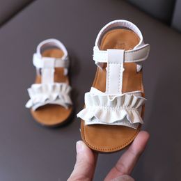 Sandals Summer Kids Toddler Baby Sandals For Little Girls White Pink Flats T-Strap Beach Sandals Princess Shoes 1 2 3 4 5 6 7 Years Old 230421