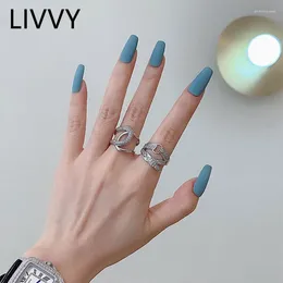 Cluster Rings LIVVY 2023 Trend Silver Colour European Smooth Curve Ring Retro Fashion Tide Flow 0pen Party Jewellery