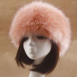 Hats Fashion Winter Women Russian Thick Warm Beanies Fluffy Fake Faux Fur Hat Empty Top Headscarf