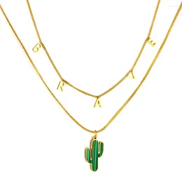 Pendant Necklaces Stainless Steel Double Layers Necklace Letter Cactus For Women Girls Cuban Link Chain Choker Figaro Jewellery