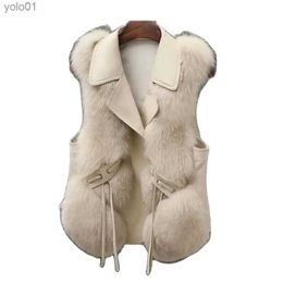 Women's Fur Faux Fur Autumn Faux Leather Fur Coats and Jackets Women High Quality 2023 Elegant Fluffy Jacket Vest Buckle Short Coat Luxury OuterwearL231121