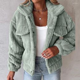 Women's Jackets Fashion Women Long Sleeve Button Woollen Outwear Warm Fleece Motorcycle Girls Jacket 2023 Turn Down Collar Solid Thickness