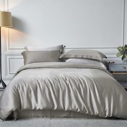 Bedding sets 3Pcs Grey White wash silk Bedding Luxury Home Textile King size bed Bedclothes Quilt Duvet Cover Set LJ201127