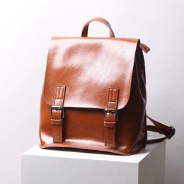 Backpack Genuine Leather Retro School Bag Oil Wax Cow Natural Cowhide Colour Shopping For Travel Unisex