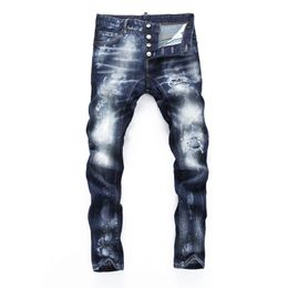 DSQ PHANTOM TURTLE Men's Jeans Mens Italian Designer Jeans Skinny Ripped Cool Guy Causal Hole Denim Fashion Brand Fit Jeans Men Washed Pants 65298